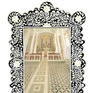 Handmade Bone Inlay Carving Floral Pattern Mirror Frame with Free Mirror