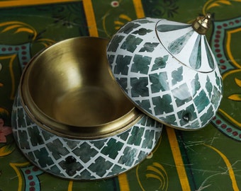 Handmade Bone Inlay Green Geometric Box, Jewelry Storage/ Storage