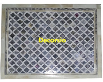 Handmade Grey Bone Inlay Tray: Moroccan Decor Serving Tray