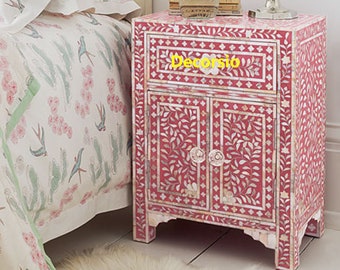 Handmade Mother of Pearl Inlay Bedside Nightstand /Table/ Bedroom Furniture /Office Furniture
