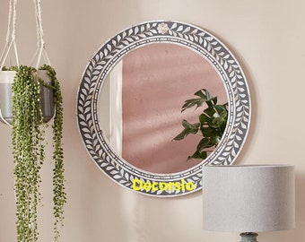 Handmade Mother of Pearl Inlay Round Mirror Frame - 24"