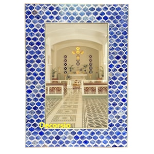 Handmade Bone Inlay Blue Moroccan Pattern Mirror Frame with Free Mirror Wall /Hanging Mirror /Wall Mirror/ Wall Decor