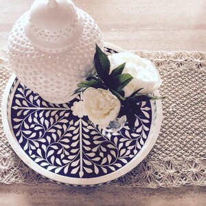 Handmade Black Bone Inlay Round Tray /Decorative Tray /Serving Tray/ Tray