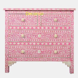 Handgemaakte roze botten ingelegd bloemencommode met 4 lades/opberger/ lades/opberger