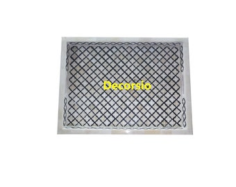 Handmade Bone Inlay Tray: Black Geometric Pattern Serving Tray