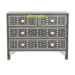 Handmade Black Bone Inlay Geometric Pattern Chest of 4 Drawers / Cabinet Table/ Storage