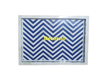 Handmade Bone Inlay Tray: Chevron Pattern Decorative Serving Tray