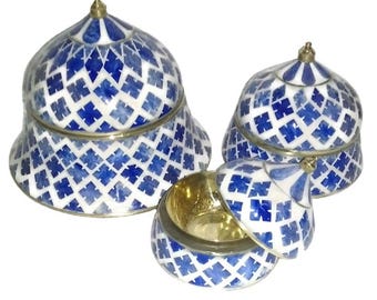 Handmade Bone Inlay Blue Patterned Suri Box/ Jewelry Storage/ Storgae/ Gift Box