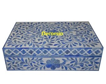 Handmade Bone Inlay Blue Floral Box / Gift Box/ Decorative Box / Storage Box/ Jewelry Box