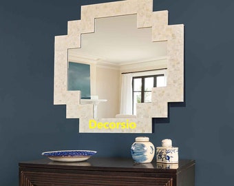 Handmade Mother of Pearl Inlay Mirror Frame - 36" Square Wall Decor