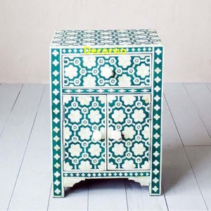Handmade Bone Inlay Green Bedside /Nightstand Table /Bedroom Furniture
