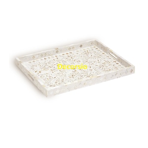 Handmade Mother of Pearl Inlay Floral White Tray /Decorative Tray /Serving Tray