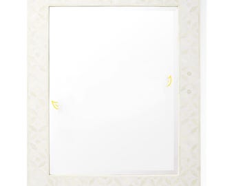Handmade White Bone Inlay Mirror Frame: Leaf Pattern, 50x20