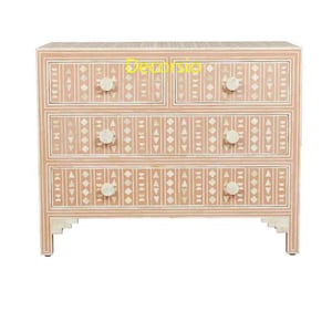 Handmade Peach Bone Inlay Geometric Pattern Chest of 4 Drawers / Cabinet Table/ Storage