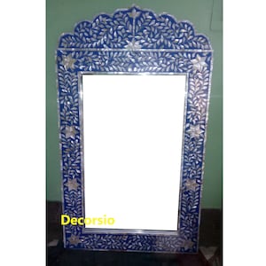 Handmade Blue Mother of Pearl Floral Patterned Mirror Frame / Wall Mirror with Free Mirror