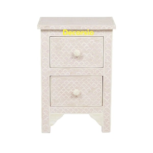 Handmade Pastel Pink Bone Inlay Geometric Fish Like patterned Bedside/ Table/ Nightstand