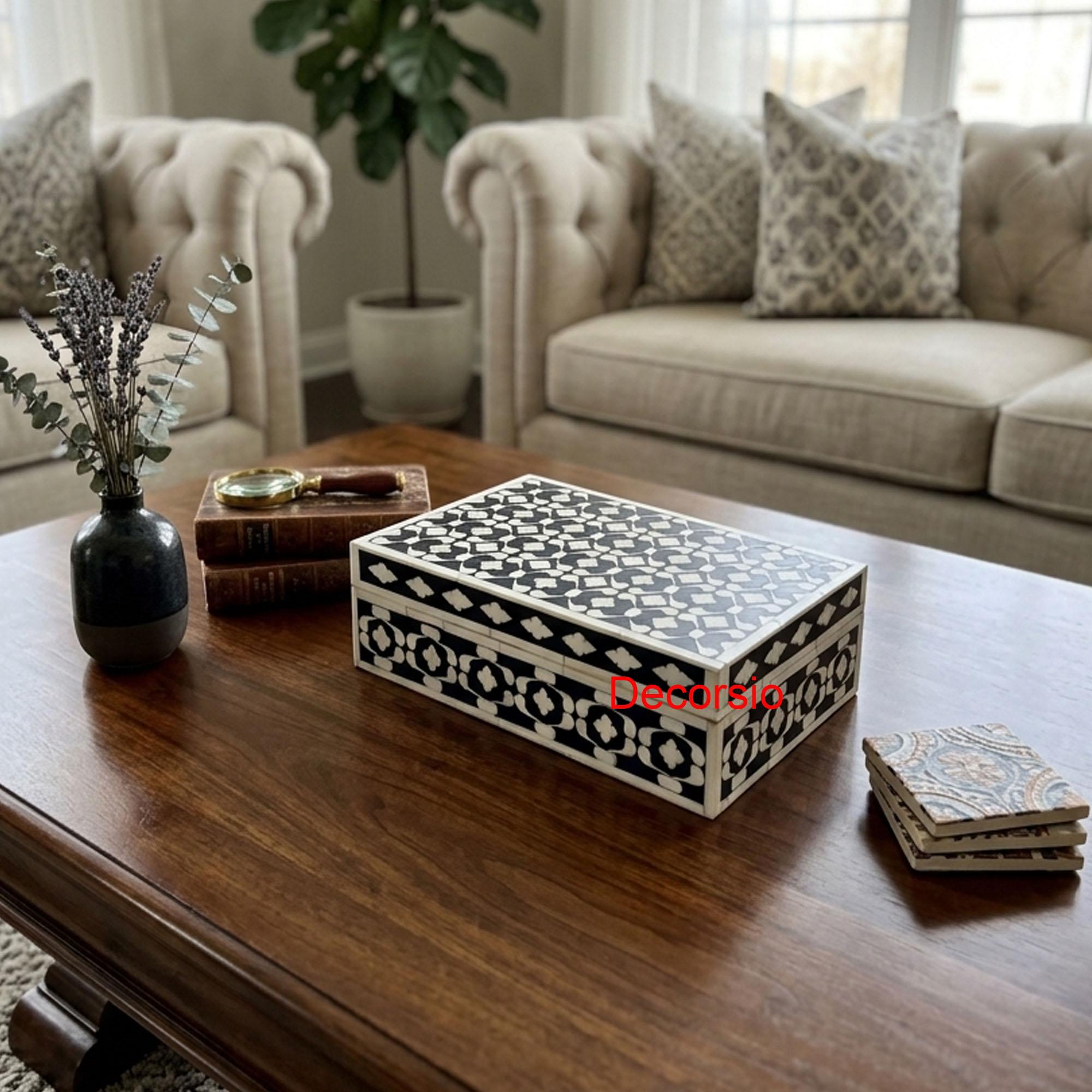 Large Bone Inlay Storage Box Handmade Bone Inlay Box, Black Geometric Jewelry Storage Box - Etsy