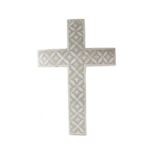 Handmade Bone Inlay Wall Cross: Geometric Pattern, Holy Decor