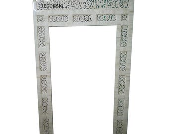 Handmade Bone Carved Floral Mirror Frame - White Art Decor (152x76 cm / 120x76 cm )