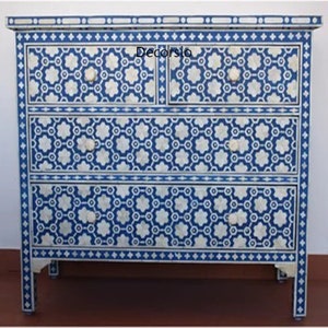 Handmade Blue Bone Inlay Geometric Pattern Chest of 4 Drawers / Cabinet Drawers/ Cabinet/ Dresser/ Drawer Cabinet