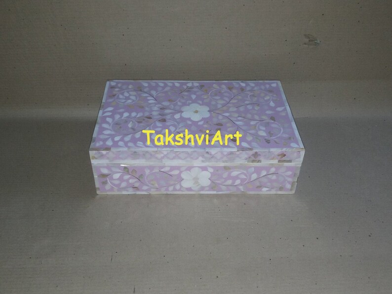 Handmade Mother of Pearl Inlay Purple Sqaure Box