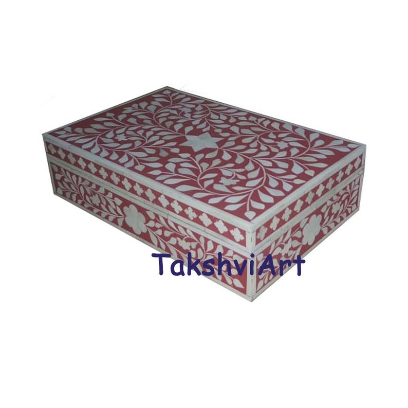 Handmade Bone Inlay Red Floral Box Jewelry Box Storage Box Multipurpose Gift Box