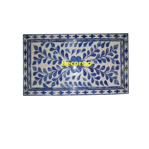 Handmade Bone Inlay Floral Small Tray/ Serving Tray/ Decorative Tray