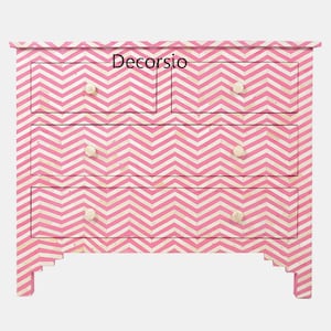 Handmade Bone Inlay Chevron Pattern Chest of 4 Drawers/ Cabinet/ Handmade/ Luxury Furniture