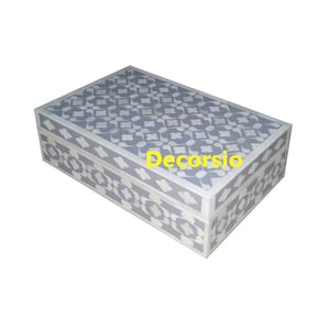 Handmade Bone Inlay Grey Geometric Pattern Box / Gift Box/ Decorative Box / Storage Box/ Jewelry Box