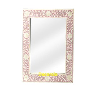 Handmade Bone Inlay Pink Floral Pattern Mirror Frame with Free Mirror/ Wall Hanging/ Wall Mirror