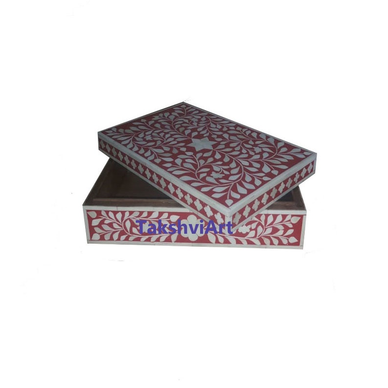 Handmade Bone Inlay Red Floral Box Jewelry Box Storage Box Multipurpose Gift Box