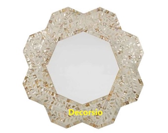 Handmade White Mother of Pearl Inlay Mirror Frame with Free Mirror