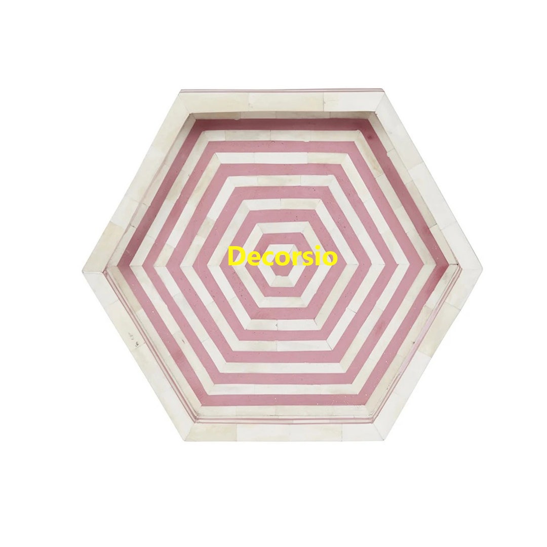 Handmade Pink Bone Inlay Stripes Pattern Decorative Tray / Serving Tray ...