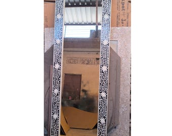 Handmade Bone Inlay Floral Mirror Frame: Black Art Decor Wall Hanging