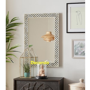 Handmade Bone Inlay Moroccan Patterned Rectangular Mirror Frame with Free Mirror