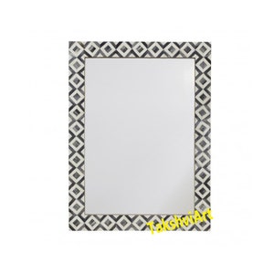 Handmade Grey Bone Inlay Geometric Mirror Frame: Wall Decor