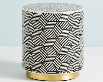 Bone Inlay Handmade Geometric Patterned Stool/ Nightstand/ Corner Table/  Side Table/Ottoman