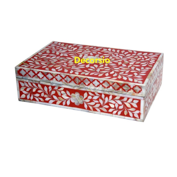 Handmade Mother of Pearl Inlay Red Floral Jewelry Box Gift - Etsy