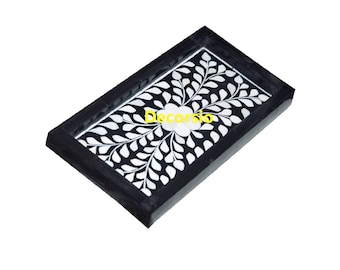 Handmade Bone and Horn Inlay Tray - Floral Design