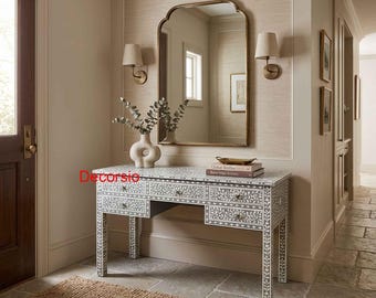 骨象嵌の手作り花柄コンソールテーブルキャビネット収納