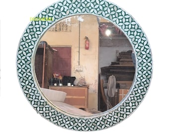 Handmade Bone Inlay Round Geometric Pattern Mirror Frame/ Wall Mirror