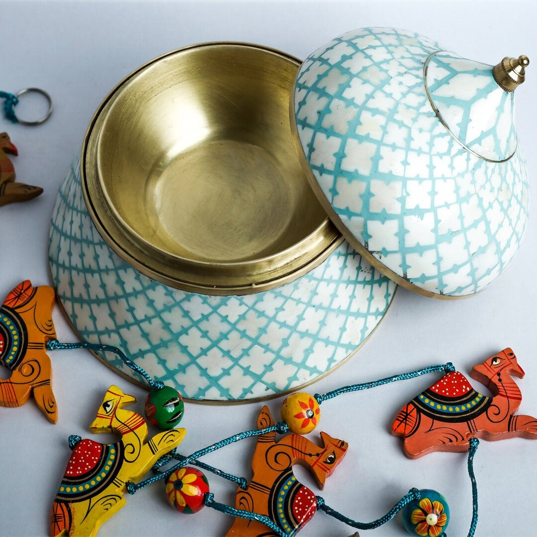 Handmade Bone Inlay Turquoise Pattern Round Box: Jewelry Box - Etsy