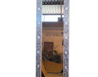 Mother of Pearl Inlay Mirror Frame: Grey Floral Wall Decor