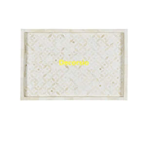 Handmade Bone Inlay White Geometric Pattern Tray / Decorative Tray / Serving Tray/ Tray