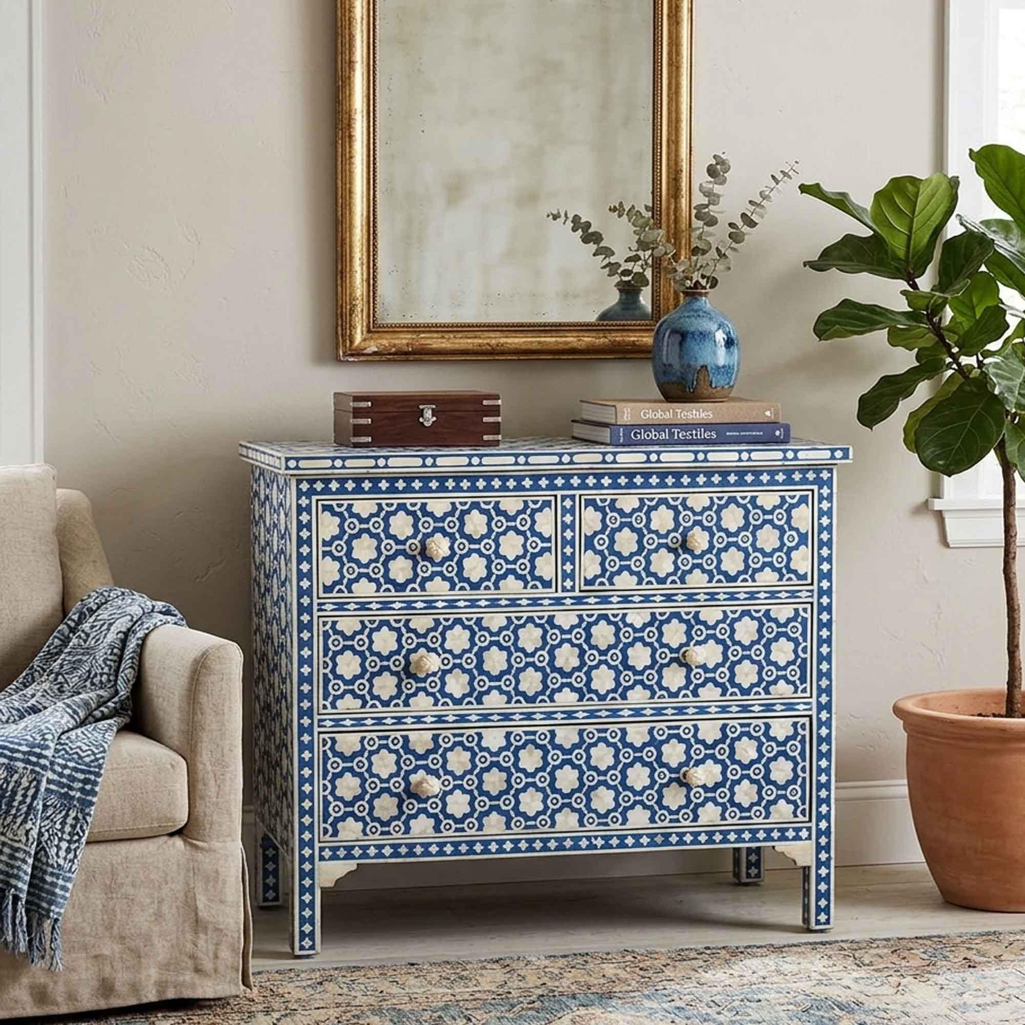 bone inlay dresser blue Handmade Furniture, Storage Organization, Chest of 4 Drawers pants-size-40x30 Not intended for clothing Buy Lipsy Black Floral Style:Dress (Back Zip)