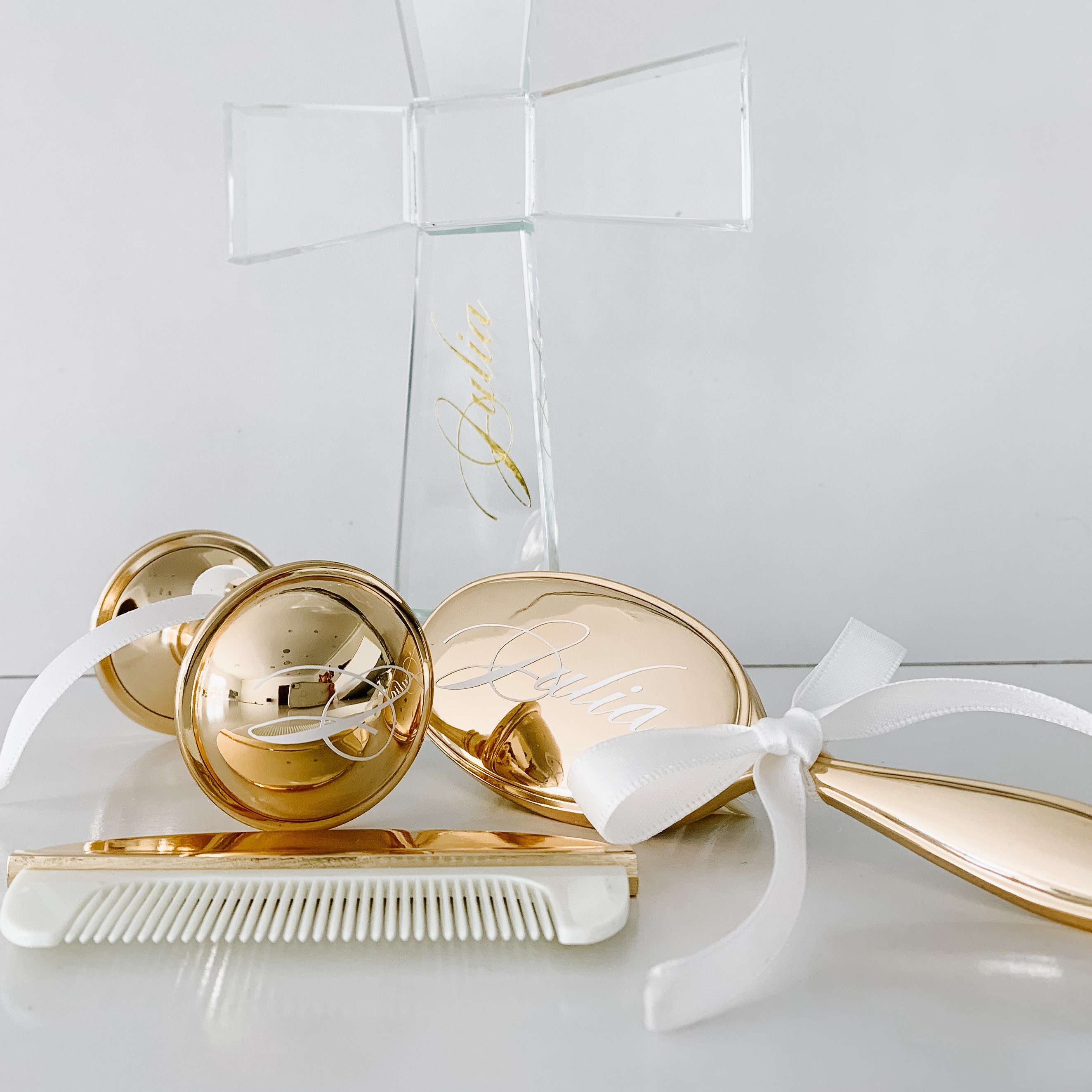 Gold Plated Brush & Comb Set Keepsake Gift Baby Rattle Etsy