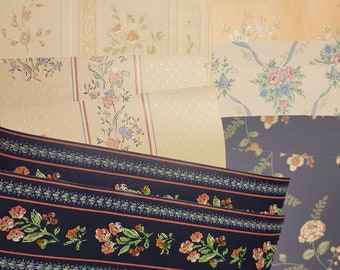 18+ sheets of vintage wallpaper, 2 of each of 6 patterns; and a few singles junk journal