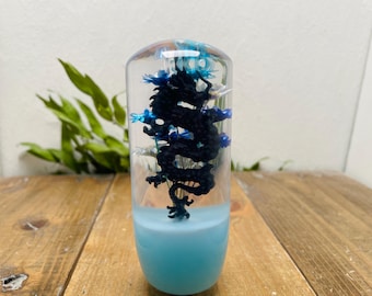Submerged Flower Shift Knob, Cylindrical, Black Dragon and Flowers, Light Blue