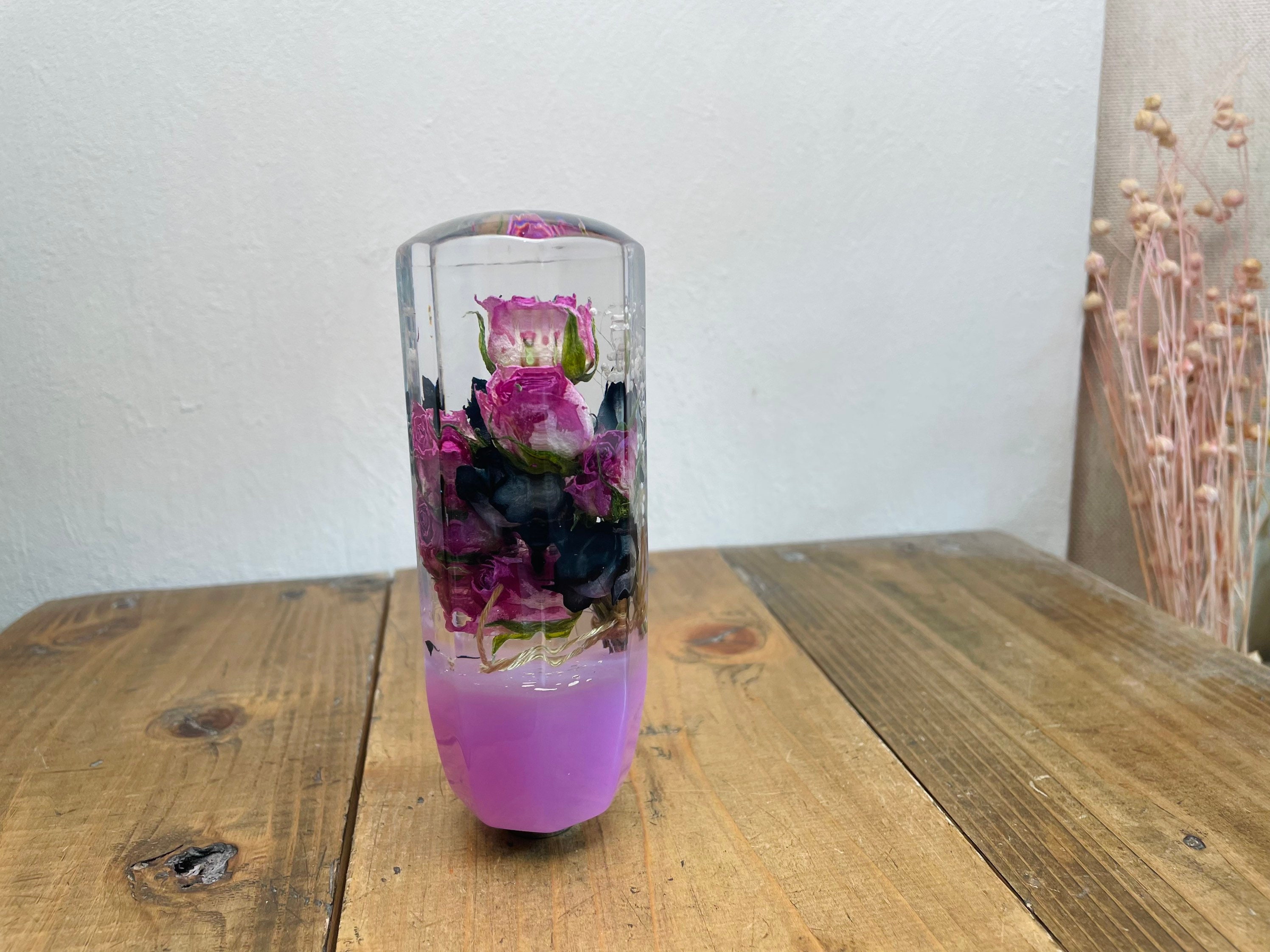 Underwater flower shift knob black and pink rose bouquet