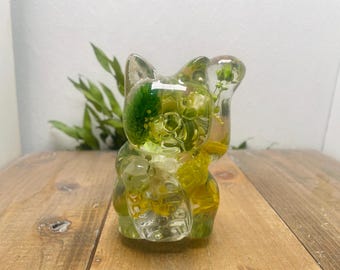 Underwater Flower Shift Knob - Maneki-neko (Lucky Cat) - Natural Green